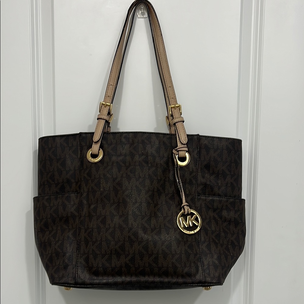 Michael Kors Brown and Tan Signature Tote with Leather Handles